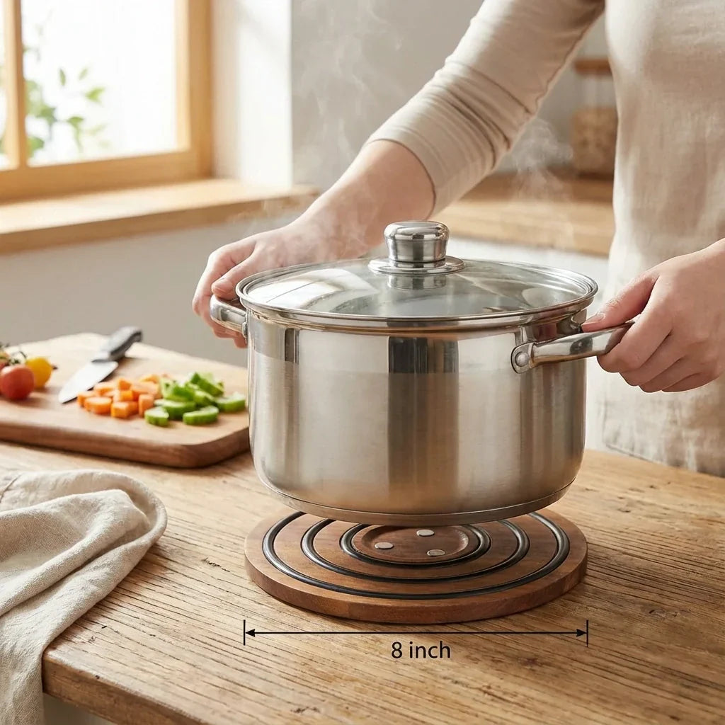 Zewao Magnetic Acacia Wood Trivet Set - Heat-Resistant Pot Holder with Non-Slip Silicone for Countertop & Table Protection