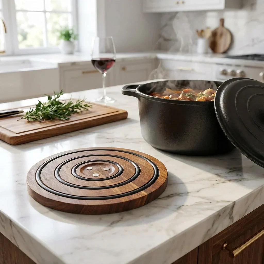 Zewao Magnetic Acacia Wood Trivet Set - Heat-Resistant Pot Holder with Non-Slip Silicone for Countertop & Table Protection
