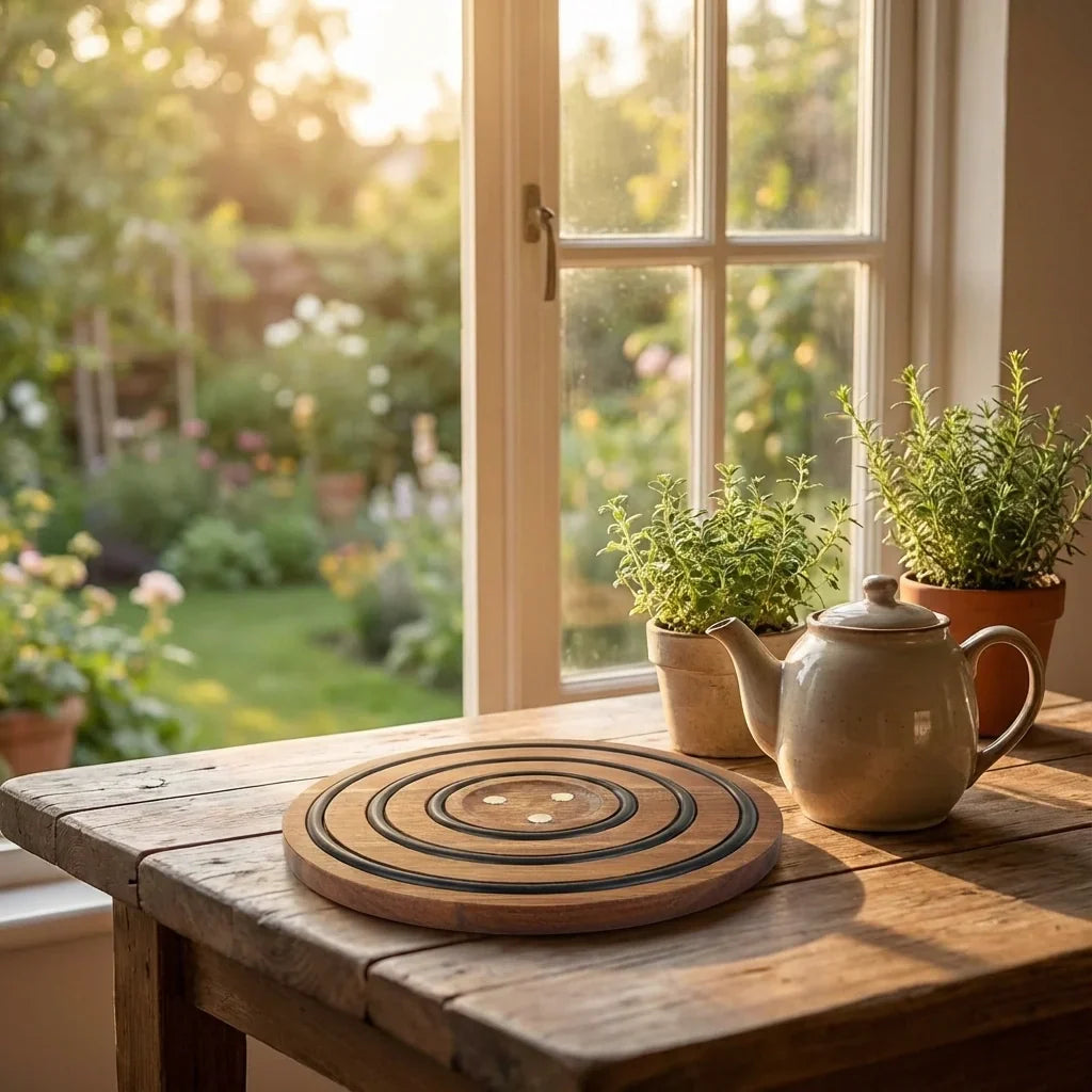 Zewao Magnetic Acacia Wood Trivet Set - Heat-Resistant Pot Holder with Non-Slip Silicone for Countertop & Table Protection