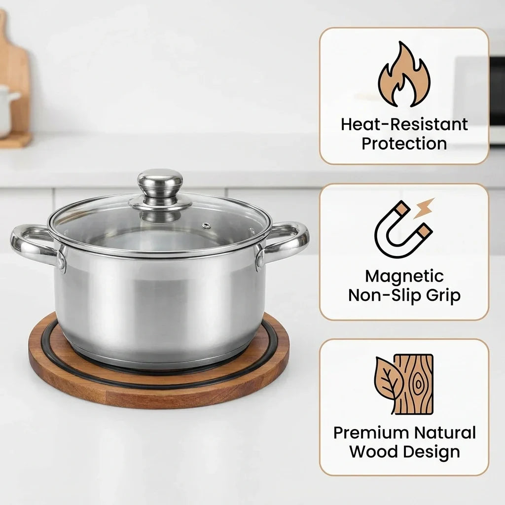 Zewao Magnetic Acacia Wood Trivet Set - Heat-Resistant Pot Holder with Non-Slip Silicone for Countertop & Table Protection
