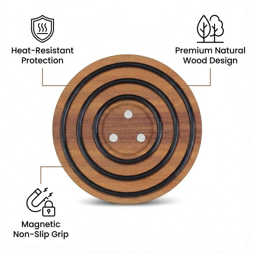 Zewao Magnetic Acacia Wood Trivet Set - Heat-Resistant Pot Holder with Non-Slip Silicone for Countertop & Table Protection