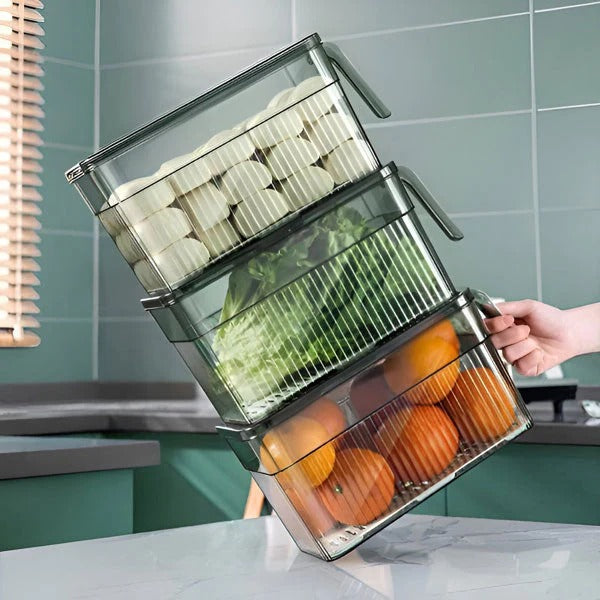 Zewao Stackable Clear Fridge Storage Bin - Food-Safe Food Storage Box with Adjustable Ventilation Lid Organizer for Produce, Fruits, and Vegetables